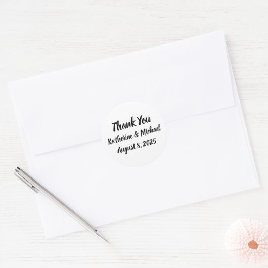 Sticker Rond Mariage simple en Merci blanc et noir (Enveloppe)