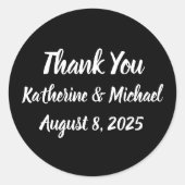 Sticker Rond Mariage simple en Merci noir et blanc (Devant)