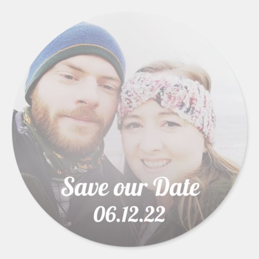 Sticker Rond Mariage simple Enregistrer la date Faux Vellum Pho (Devant)