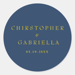Sticker Rond Mariage simple et formel bleu marine et or