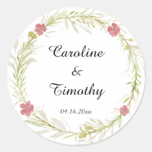 Sticker Rond Mariage simple feuilleté floral