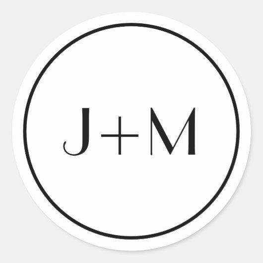 Sticker Rond Mariage simple minimaliste de monogramme noir (Devant)