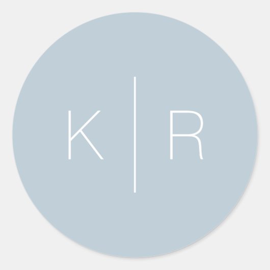 Sticker Rond Mariage simple moderne Dusty Blue Monogram (Devant)