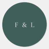 Sticker Rond Mariage simple Monogramme Vert Émeraude Classique (Devant)