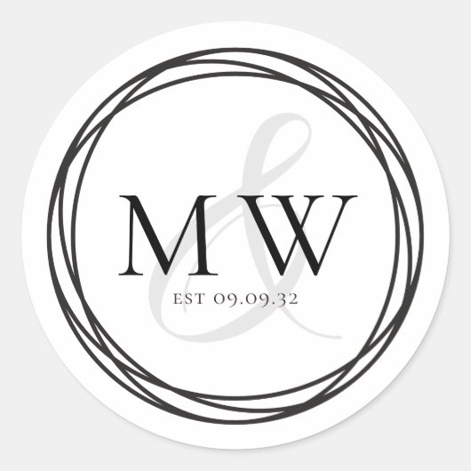Sticker Rond Mariage simple noir blanc (Devant)