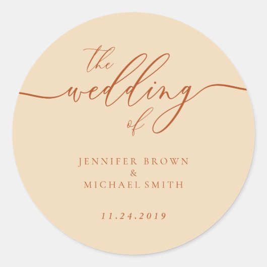 Sticker Rond Mariage simple script minimal fêtes en terre cuite (Devant)