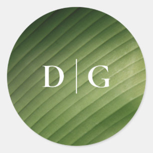 Sticker Rond Mariage simple tropical de monogramme à feuille de
