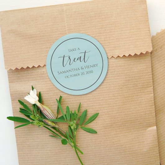 Sticker Rond Mariage Simple Turquoise Calligraphie Script Récom