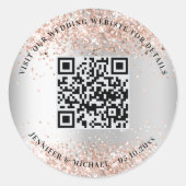 Sticker Rond Mariage site web QR code détails rsvp argent rose (Devant)