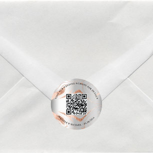 Sticker Rond Mariage site web QR code détails rsvp argent rose