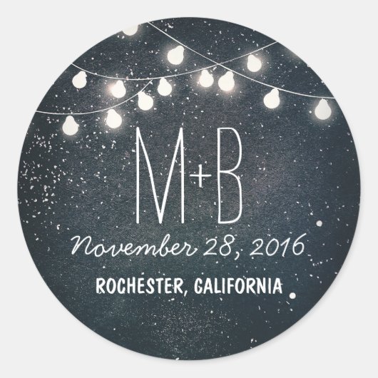 Sticker Rond Mariage Starry Night et String Lights (Devant)