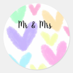 Sticker Rond Mariage style de texte minimal simple cœur M & Mme