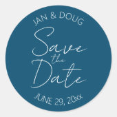 Sticker Rond Mariage stylisé bleu turquoise Enregistrer la date (Devant)
