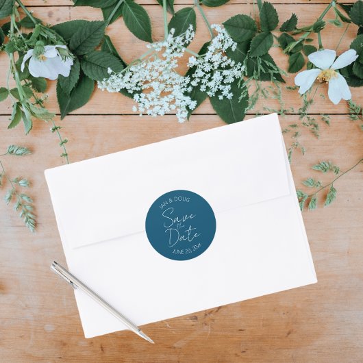 Sticker Rond Mariage stylisé bleu turquoise Enregistrer la date