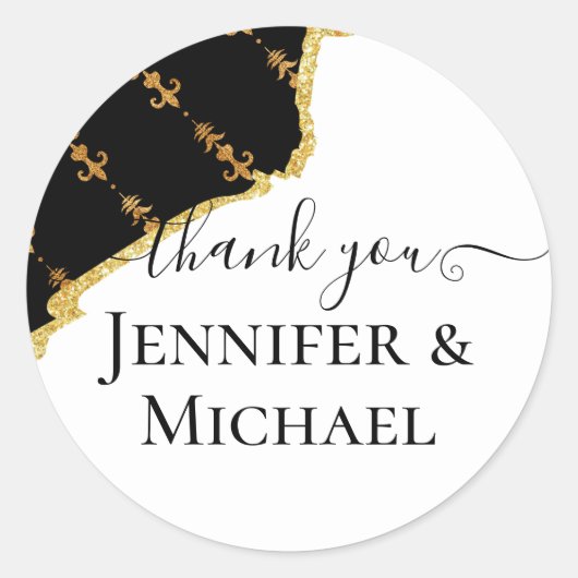 Sticker Rond Mariage Sublime Fleur De Lys Or Noir (Devant)