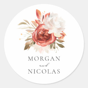Sticker Rond Mariage subtil de bouquet floral rouge et blanc