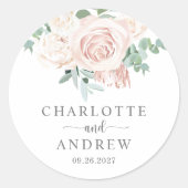 Sticker Rond Mariage succulent rose pâle Eucalyptus vert (Devant)