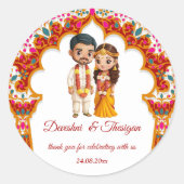 Sticker Rond Mariage sud-indien tamoul - Caricature mignonne fa (Devant)