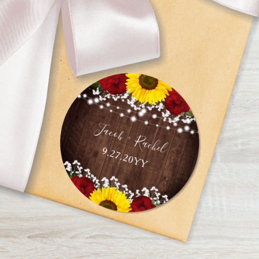 Sticker Rond Mariage Sunflowers Red Roses