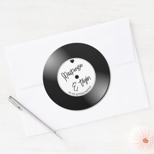 Sticker Rond Mariage sur Disque Vinyle Rétro (Enveloppe)