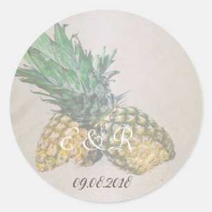 Sticker Rond Mariage sur la Plage Ananas