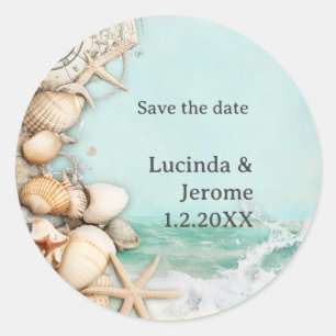 Sticker Rond Mariage sur la plage coquillages 3