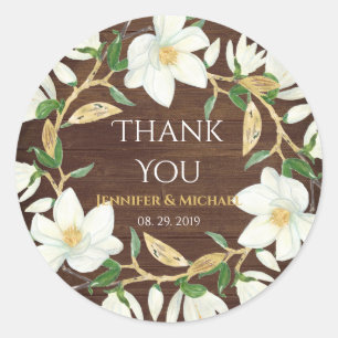 Sticker Rond Mariage sur mesure en bois rustique Magnolia