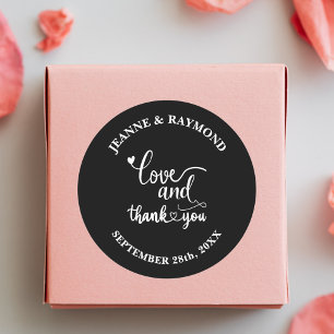 Sticker Rond Mariage sur mesure noir élégant Amour et Merci