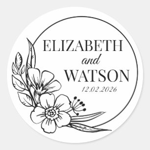 Sticker Rond Mariage sur mesure noir et blanc Créer votre propr