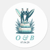 Sticker Rond Mariage surf Grooms (Devant)