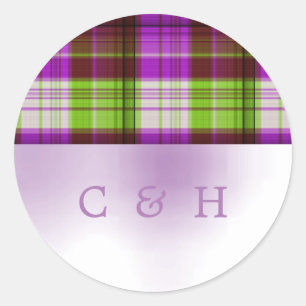 Sticker Rond Mariage Tartan vert violet