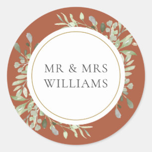 Sticker Rond Mariage Terracotta Greenery MR & MRS