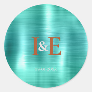 Sticker Rond Mariage texte Faux Turquoise Foil