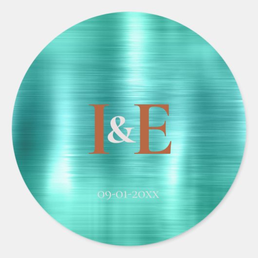 Sticker Rond Mariage texte Faux Turquoise Foil (Devant)
