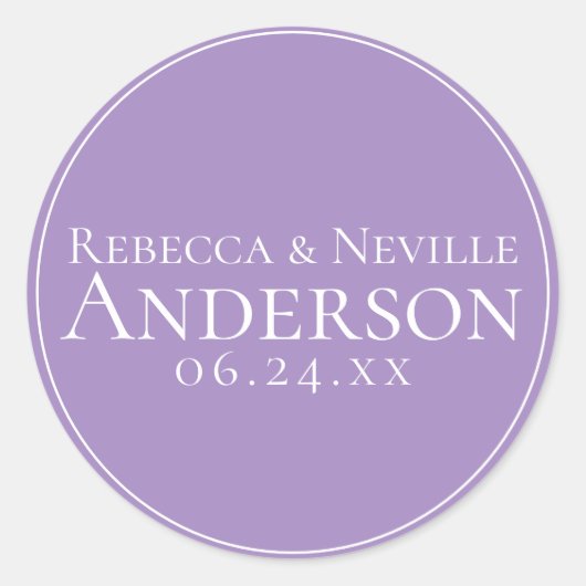 Sticker Rond Mariage texte simple élégant moderne Lavande (Devant)