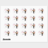Sticker Rond Mariage Thème Crème Glacée à la Fraise (Feuille)
