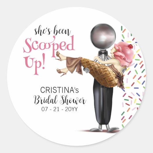 Sticker Rond Mariage Thème Crème Glacée à la Fraise (Devant)
