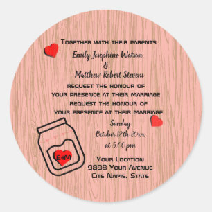 Sticker Rond Mariage thème pot en verre Mason vintage avec moti