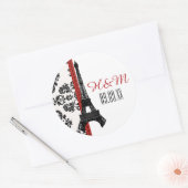 Sticker Rond MARIAGE Tour Eiffel monogramme rouge (Enveloppe)