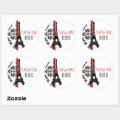 Sticker Rond MARIAGE Tour Eiffel monogramme rouge (Feuille)