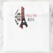 Sticker Rond MARIAGE Tour Eiffel monogramme rouge (Sac)