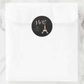 Sticker Rond Mariage Tour Eiffel Paris Noir et Rose Merci (Sac)