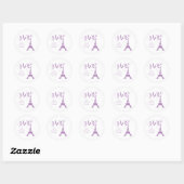Sticker Rond Mariage Tour Eiffel Paris violet et blanc Merci (Feuille)