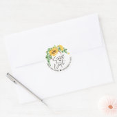 Sticker Rond Mariage Tournesol Floral Rustique Save The Date (Enveloppe)