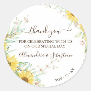 Sticker rond Mariage tournesol Merci classique