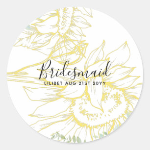 Sticker Rond Mariage Tournesols Modernes Vert Sauge Or