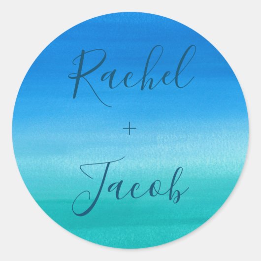 Sticker Rond Mariage Tropical Blue & Green Beach (Devant)