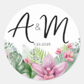 Sticker Rond Mariage Tropical Fleurs (Devant)