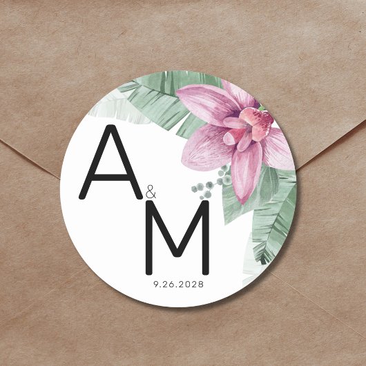 Sticker Rond Mariage Tropical Fleurs Modernes