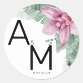 Sticker Rond Mariage Tropical Fleurs Modernes (Devant)